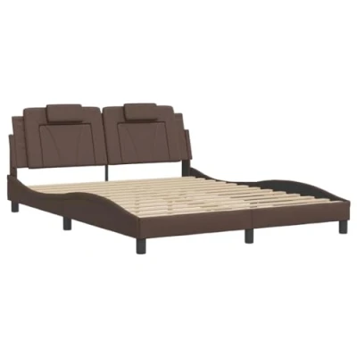 Abbildung von vidaXL Bettgestell, Polsterbett Bett mit Kopfteil, Bettrahmen Lattenrost, Doppelbett für Schlafzimmer, Schlafzimmerbett, Braun 160x200cm Kunstleder
