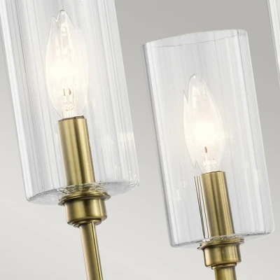 Abbildung von Elstead Lighting QN KIMROSE6 BNB QUINTIESSE Kronleuchter Kimrose E14 6x40W Stahl, Messing gebürstet; Glas klar, geriffelt H:52.6cm Ø68.6cm dimmbar