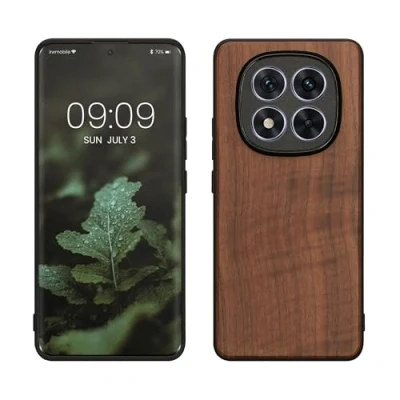 Abbildung von kwmobile Hülle kompatibel mit Xiaomi Redmi Note 14 Pro+ 5G / Pro Plus Holz Case stoßfestes Handy Cover TPU Handyhülle in Dunkelbraun