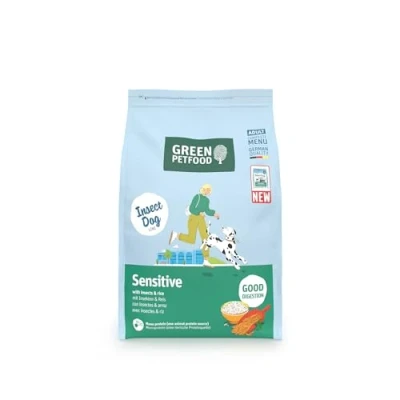 Abbildung von Green Petfood InsectDog Sensitive mit Insekten &amp; Reis (1 x 3 kg) Adult Premium Trockenfutter für ausgewachsene Sensible Hunde als einziges tierisches Protein weizenfrei 1er Pack