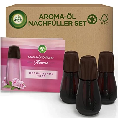 Abbildung von Air Wick Aroma Öl Flakon Vorteilspack Duftöl Nachfüller Set für den Diffuser Duft: Beruhigende Rose 3 x 20 ml ätherisches