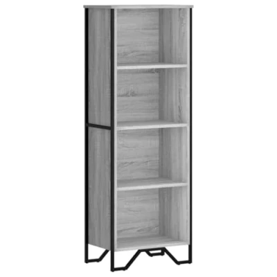 Abbildung von vidaXL Bücherregal, Bücherschrank Regal mit 4 Fächern, Standregal Metallfüße, Büroregal Aktenregal Aufbewahrungsregal, Grau Sonoma Holzwerkstoff