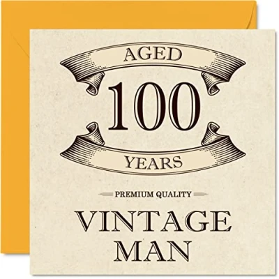 Abbildung von Geburtstagskarte zum 100. Geburtstag im Vintage Stil für Männer 100 Jahre lustige Opa Vater Ehemann Onkel Bruder 145 mm x Grußkarten