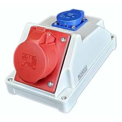Abbildung von RoadEu Kombi Wandsteckdose 16A 5P Wandverteiler mit Schuko 230V Stromverteiler IP44 Innen und Außen Baustromverteiler PCE Steckdosen