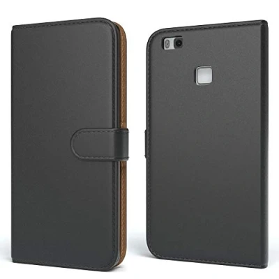 Abbildung von EAZY CASE Tasche kompatibel mit Huawei P9 Lite (2016) Schutzhülle Standfunktion Klapphülle im Bookstyle, Handytasche Handyhülle Flip Cover Magnetverschluss und Kartenfach, Kunstleder, Schwarz