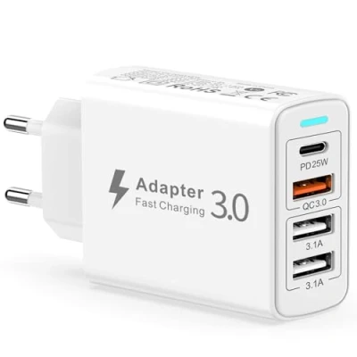 Abbildung von USB C Ladegerät, Ladegerät Mehrfach 40W 4 Port Netzteil mit PD&amp;QC3.0 Schnellladegerät, Stecker Ladestecker Handy Adapter für iPhone 15 14 13 12 11,Samsung Galaxy