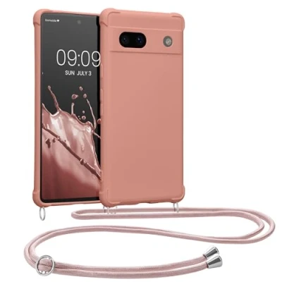 Abbildung von kwmobile Necklace Case kompatibel mit Google Pixel 7a Hülle Cover Kordel zum Umhängen Silikon Schutzhülle Perlmutt