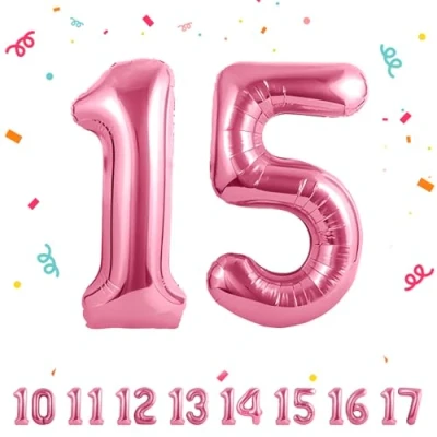 Abbildung von 15 Geburtstag Deko zahlen luftballon jahre Folienballon Rosa für 15. Geburtstagsdeko Männer Frauen Ballon Zahl zum fliegt mit Helium 15.Geburtstagsparty 40&quot; 101cm