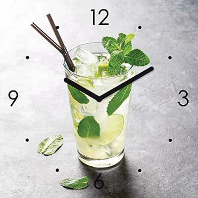 Abbildung von levandeo Wanduhr Glas 30x30cm Eiswürfel Cocktail Limette Glasuhr Uhr Glasbild Küche Bar Deko
