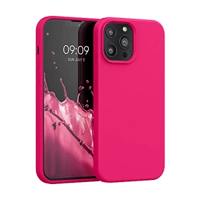 Abbildung von kwmobile Hülle kompatibel mit Apple iPhone 13 Pro Max Silikon Handy Case Handyhülle weiche Oberfläche kabelloses Laden Neon Pink