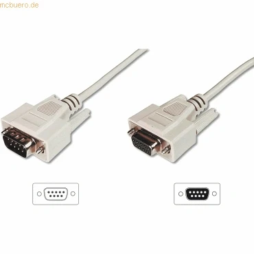 Abbildung von DIGITUS Serielles Anschluss Kabel D Sub 9 zu Stecker Buchse 3.0m Verlängerungskabel Beige