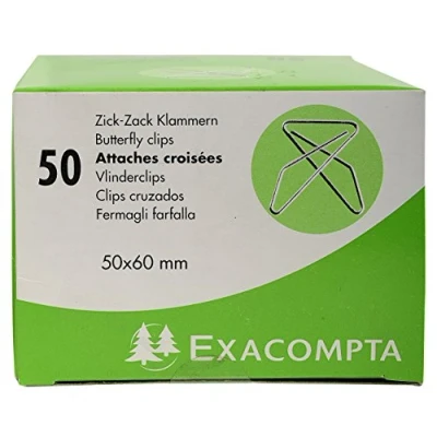Abbildung von Exacompta 14766E 50er Pack ZickZack Büroklammern 50x60mm Eckklammern aus Aluminium in praktischer Aufbewahrungsbox