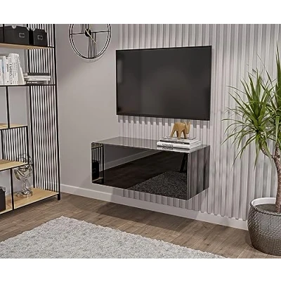 Abbildung von 90 cm Schwarz Hochglanz TV Lowboard Board Hängend Hängeschrank Wohnwand Möbel Fernsehschrank Fernsehtisch Sideboard HiFi 90x35x40 Holzwerkstoff