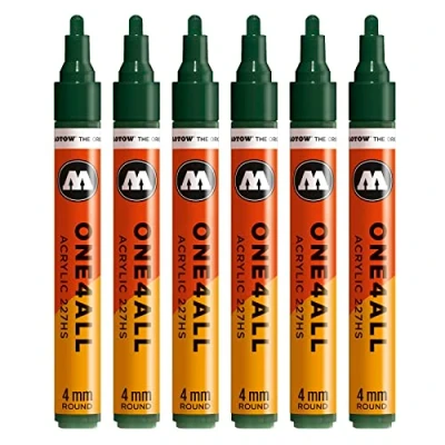 Abbildung von Molotow One4All 227HS Acryl Marker (4,0 mm Strichstärke, hochdeckend und permanent, UV beständig, für fast alle Untergründe) 6 Stück Farbe 145 future green
