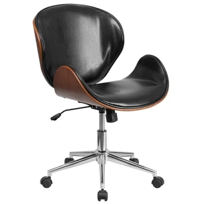 Abbildung von Flash Furniture Tana Bürostuhl mit mittlerer Rückenlehne, Walnussholz, weiches Leder, Schwarz