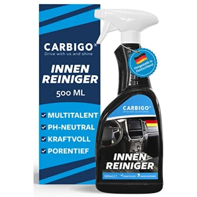 Abbildung von Carbigo® Premium Auto Innenraum Reiniger 500ml Made in Germany pH neutraler Innenraumreiniger Strahlendes Ergebnis für Polster, Leder, Kunststoff Cockpit mit hoher Tiefenwirkung