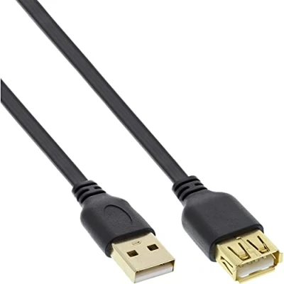 Abbildung von InLine 34650F USB 2.0 Flachkabel Verlängerung, A Stecker / Buchse, schwarz, Kontakte gold, 0,5m