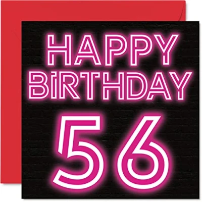 Abbildung von Stuff4 Lustige Geburtstagskarte zum 56. Geburtstag für Männer Frau Neon Glow Karte Vater, Mutter, Opa, Oma, Onkel, Tante, Cousin, Freund, 145 mm x Grußkarten,