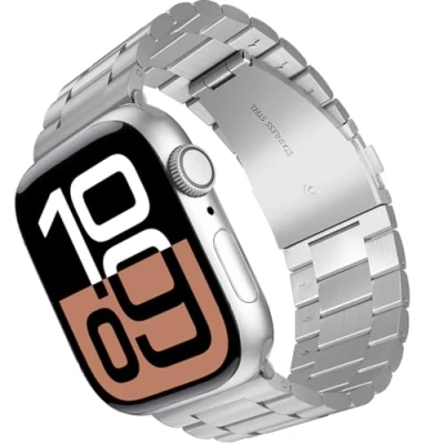 Abbildung von ARTCHE Armband für Apple Watch 46mm/49mm/45mm/44mm/42mm, Ersatzarmband aus Edelstahl band, kompatibel mit iWatch Armbaender Series 10/Ultra 2/Ultra/9/8/7/6/SE2/SE/5/4/3/2/1, Silber