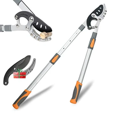 Abbildung von AIRAJ Teleskop Astschere, Scharfe SK 5 Kohlenstoffstahlklinge, Ergonomisch Stabiler, Rutschfester Griff, Arbeitssparendes Vierpunkt Hebeldesign, Längenverstellbare Ambosss Astschere 70 103cm