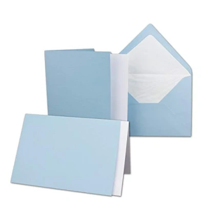 Abbildung von 10 x Kartenpaket mit gefütterten Brief Umschlägen und Einleger gerippt DIN A6/C6 Hellblau 10,5 14,8 cm Nassklebung NEUSER PAPIER