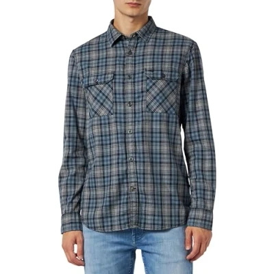 Abbildung von camel active Kariertes AUS Reiner Hemd, Herren, Größe: Medium, Night blue