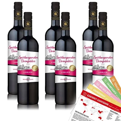 Abbildung von Wein Genuss Dornfelder Spätburgunder QbA, lieblich, sortenreines Weinpaket + VINOX Winecards (6x0,75l)