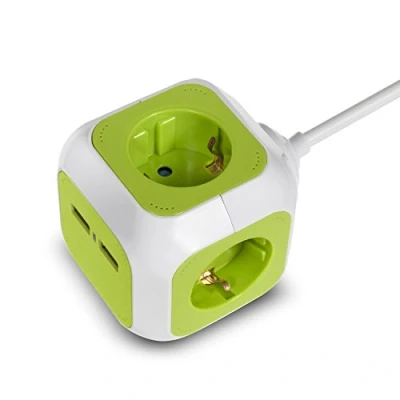 Abbildung von GreenBlue GB118G Mehrfachsteckdose (4 fach Schuko Anschluss + 2 USB Anschlüsse, inkl. Halterung, Kindersicherung, Kabellänge 1.4 m)