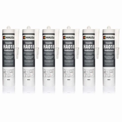 Abbildung von HAUSA Struktur Acryl Fassaden 6x 310ml weiß körniger Dichtstoff HA018 zum Verfugen Füllen von Rissen Fugen Löchern im Innen Außenbereich elastische Fugenmasse mit Körnung Putzacryl