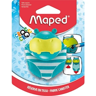 Abbildung von Maped Anspitzer CROC Hippo für 1 Stiftgröße mit Auffangdose im lustigen Design praktischem Auffangbehälter aus Stoff ideal ein sauberes Etui