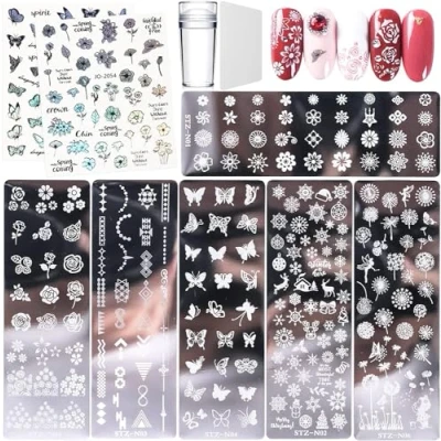 Abbildung von 8 Pcs Stamping Schablone Nagel Stempelset Nagelstempel Schablonen Stempel Nail Art Stamper Plates Stamp Stencil Set Plate