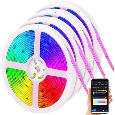 Abbildung von Luminea Home Control Alexa RGBIC LED Strips: 4er Set WLAN Lichtstreifen, App, Sprach &amp; Soundsteuerung,5m (Alexa Strip, Stripes WiFi Alexa, Lichtschlauch)