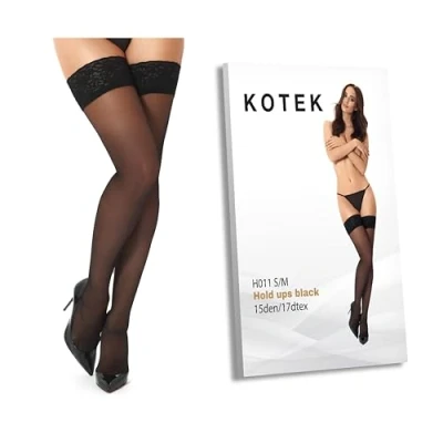 Abbildung von KOTEK Halterlose Feinstrümpfe Strümpfe mit Spitzen Bund schwarz (1 Paar) Silikon
