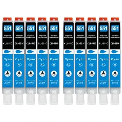 Abbildung von 10 XXL Druckerpatronen kompatibel zu CLI 551 C Cyan für Canon PIXMA IP7250 IP8750 MG5450 MG5550 MG5650 MG6350 MG6450 MG6650 MG7150 MG7550 MX725 MX925 IX6850