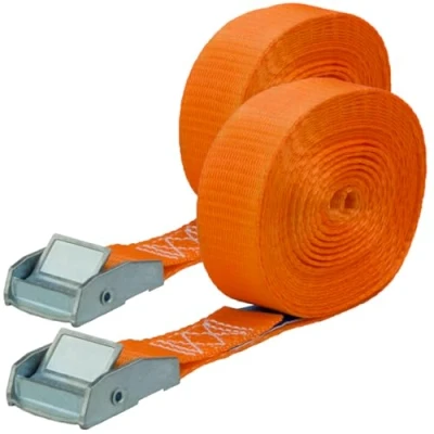 Abbildung von Spanngurte mit Schnellverschluss 2er Set, 25mm breit 5m lang, bis 250kg, Spanngurt orange, Zurrgurte für Ladungssicherung, Klemmverschluss, Gurtband,