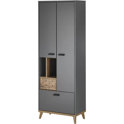 Abbildung von LEONE Badezimmer Hochschrank in Ribbeck Eiche Optik, Graphit Badezimmerschrank Bad Schrank mit viel Stauraum 60 x 170 33 cm (B/H/T)