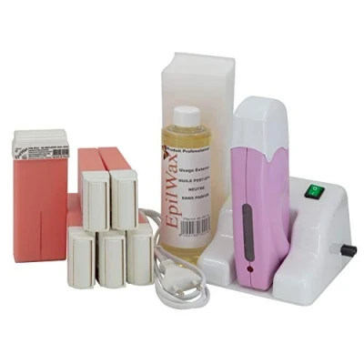 Abbildung von EpilWax Wachswärmer Waxing Set für Enthaarung Haarentfernung Mit Aufsteller 6 Rosa Roll On Wachspatronen, Gerät, 100 Vliesstreifen und Nachbehandlungsöl