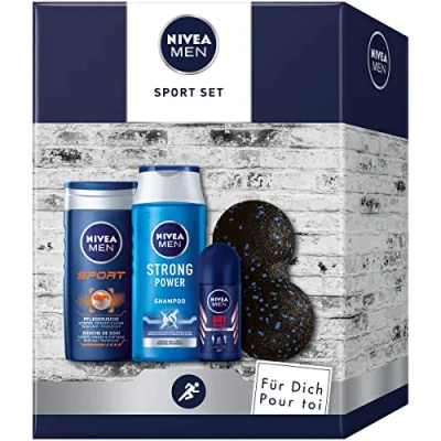 Abbildung von NIVEA MEN Sport Geschenkset, Geschenk für Männer mit Pflegedusche, Shampoo, Antitranspirant und Faszienball, Set den gepflegten Mann