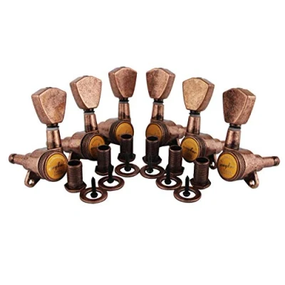 Abbildung von Guyker Guitar Locking Tuners (3L + 3R Handed) 1:18 Models Rear Lock String Tuning Key Pegs Machine Head with Trapezium Button Antique Bronze, GK04SP