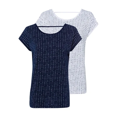 Abbildung von Lascana 2 PACK Tshirt print, Damen, Größe: 32/34, Navy+weiß