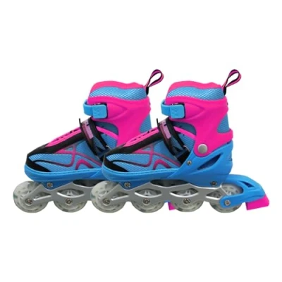 Abbildung von Endless EL1027 Inline Adjustable Skates Large 39 EUR (UK 5.5) 43 9) for 12 Years and Above Pink, Blue Aluminium Chassis 70 mm PU Wheels All Flash, ABEC 7 Bearings