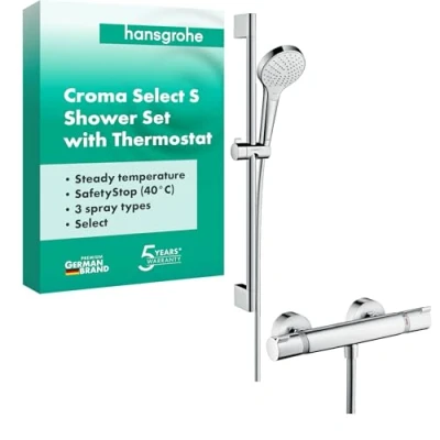 Abbildung von hansgrohe Croma Select S Thermostatset 0,65m, 3 Strahlarten, Weiß/Chrom