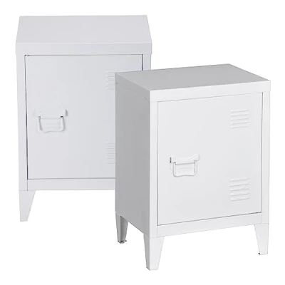 Abbildung von en.casa Nachtschrank (2 St) »Inari« 2er Set Metallschrank Aktenschrank mit einer Tür Weiß