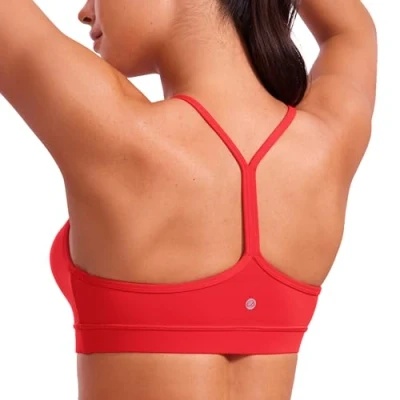 Abbildung von CRZ Yoga Damen Butterluxe Racerback Sport BH Gepolstert Ohne Bügel Y Rücken Sommer Atmungsaktiv Spaghetti Top Tiefrot M