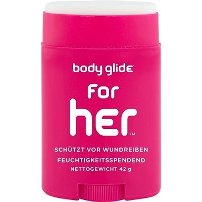 Abbildung von BODY GLIDE „for her“ Anti Wundreib Stick Wirksamer Schutz vor Wundreibung und Blasen. Langanhaltend wasserfest. Für empfindliche Hautstellen wie Oberschenkel, Schultern Brust. (42g)