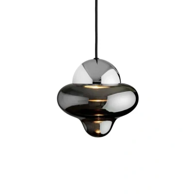 Abbildung von LED Hängeleuchte Nutty, rauchgrau / chrom, Ø 18,5 cm, Glas