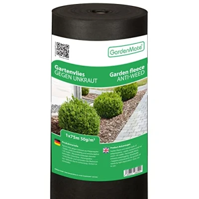 Abbildung von GardenMate 75m² Unkrautvlies Gartenvlies wasserdurchlässig Unkrautfolie Gartenflies Unkrautflies auf Rolle 1m x 75m 50g/m² Gartenfolie Reißfestes Unkrautschutzvlies Hohe UV Stabilisierung