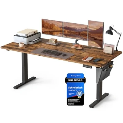 Abbildung von SONGMICS Höhenverstellbarer Schreibtisch elektrisch, 180 x 80 cm, Verstellbarer Tisch, Memory Funktion für 4 Höhen, Büro, vintagebraun LSD138K01