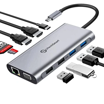 Abbildung von USB C Hub, Docking Station, UtechSmart 11 in 1 Triple Display Hub Dual 4K HDMI, VGA, PD Charging Port, SD TF Kartenleser, 4 Ports Dock kompatibel für MacBook, andere Laptops