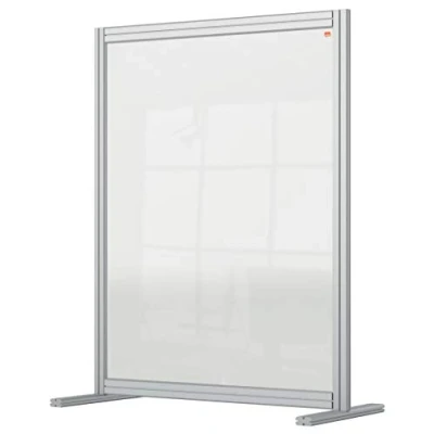Abbildung von Nobo durchsichtige Schreibtisch Trennwand aus Acryl, Freistehende Schutztrennwand, Hygieneschutz, Premium Plus, 800x1000 mm, 1915492